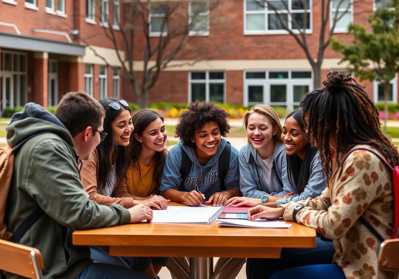 Alunos realizando uma atividade juntos no campus
